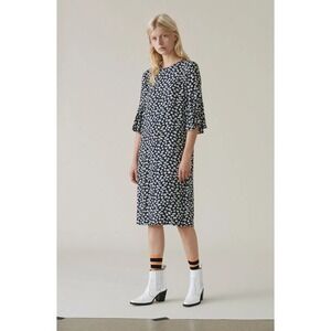 GANNI Roseburg Crepe Dress Midi Total Eclipse Blue Floral Botanical 40 / US 8